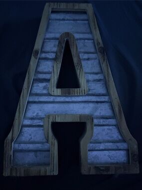 Large Decorative Letter A - Wood and Metal, Blue/White